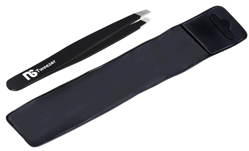 [Australia] - Slant Tweezers – Professional Slant-Tip Tweezers with Sleeve – Precision Stainless Steel Eyebrow Tweezer and Hair Plucker for Facial Hair, Eyelash, Brow Shaping, and All Hair Removal Single, Black 