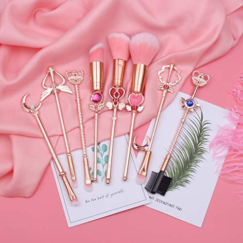 [Australia] - 10pcs Sailor Moon Makeup Brushes Set, Kawaii Cosmetic Brushes Pink Make up Brushes Basic Set with Brush Cleaning Mat and Pink Bag Novelty Gift for Girl Women 