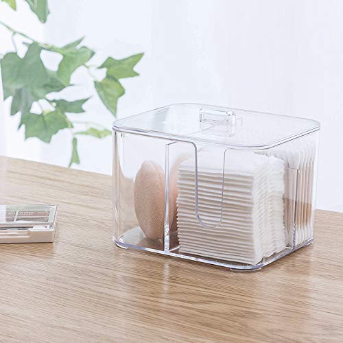 [Australia] - SUNFICON Cotton Swab Balls Holder Cotton Pads Holder Organizer Q-tip Dispenser Qtip Storage Canister Cosmetic Pads Container Flossers Box Case with 4-Grid Design,Acrylic Crystal Clear 1 lid 