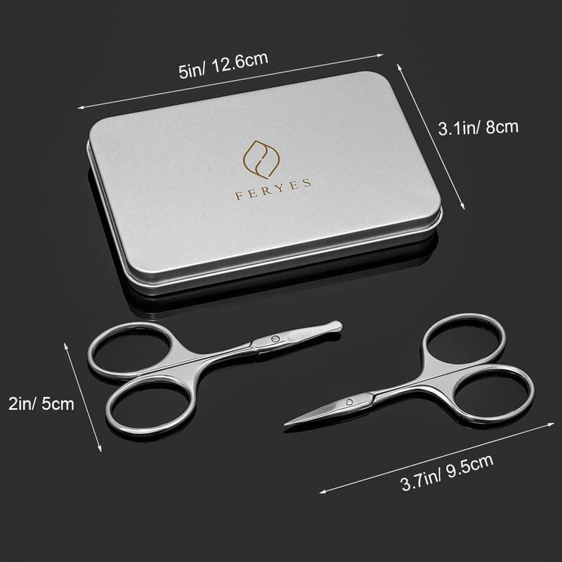 [Australia] - FERYES Small Eyebrow Scissors and Nose Hair Scissor, 2PCS Premium Facial Hair Scissors - Sharp Nail Cuticle Grooming Scissors for Ladies Women and Men 