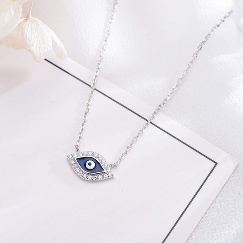 [Australia] - Izpack Evil Eye Pendant Necklace Sterling Silver 925 Dainty Clear CZ Crystal Cubic Zirconia Enamel Snake Chain Choker Necklaces Fashion Jewelry Gifts for Women Girls Best Friend 