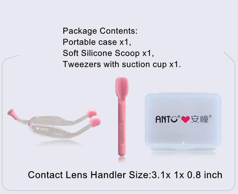 [Australia] - MULOVE Soft Contact Lens Insertion and Remover Tool Set - Contact Lens Handler Device Includes Tweezers with Suction Cup and Soft Silicone Scoop, Contact Lenses Removers for Travel Home to Use (Pink) Pink 