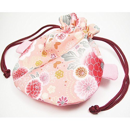 [Australia] - DAISO Japanese Kimono Fabric Cosmetic Goldfish Small Purse Kinchaku - Pink Fish Bag 