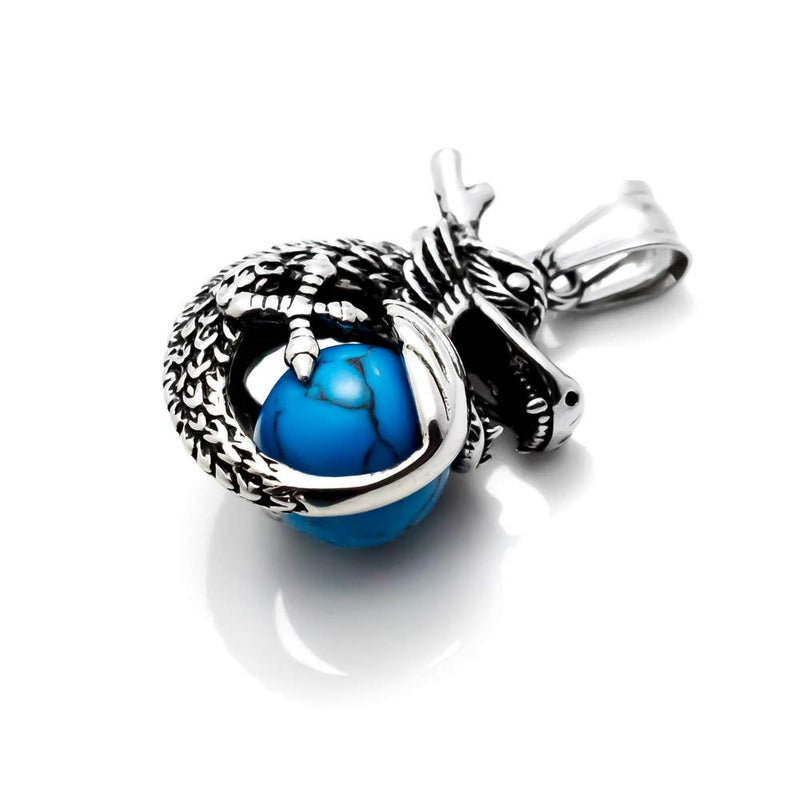 [Australia] - Heavstjer Punk Rock Stainless Steel Dragon Pendant Crystal Ball Necklace,24inches Link Chain Steel Dragon/Blue Crystal Ball 