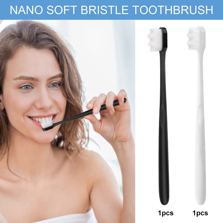[Australia] - Soft Bristle Toothbrush, 2PCS Extra Soft Micro Nano Toothbrush for Sensitive Gums, Adult Toothbrush with 20000 Soft Bristles Sterile Fiber for Sensitive Teeth(Black + White) 1 Count (Pack of 2) 