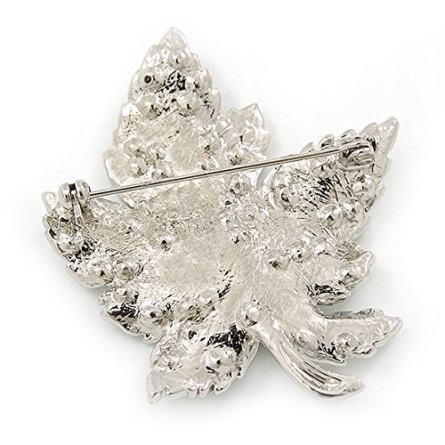 [Australia] - Avalaya Silver Tone Clear Crystal Maple Leaf Brooch - 50mm L 