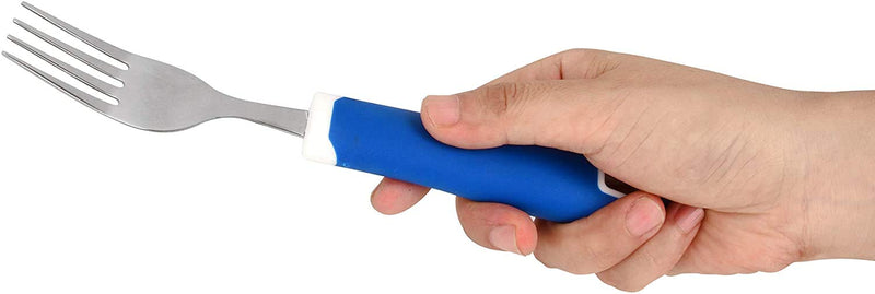 [Australia] - Special Supplies Adaptive Utensils 5-Piece Set Non-Weighted, Non-Slip Handles for Hand Tremors, Arthritis, Parkinson’s or Elderly Use - Stainless Steel Knife, Rocker Knife, Fork, Spoons - Blue 