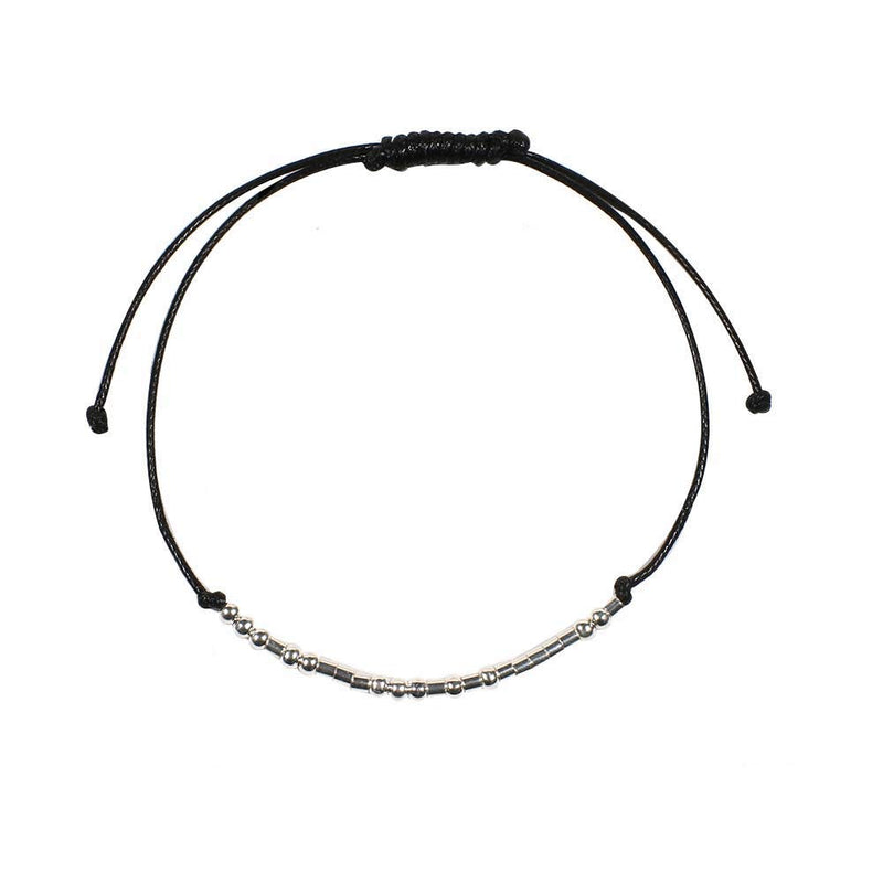 [Australia] - Binami Morse Code Bracelets Bad Ass Adjustable Sterling Silver Beads on Silk Cord Inspirational Jewelry Gift for Women 