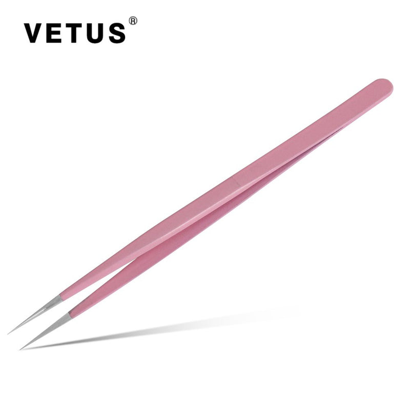 [Australia] - Pink Color Precision Eyebrow Eyelash Plant Tweezers Hair Remover Nail Beauty Makeup Tool Stainless Steel Pointed Tip CS-11 