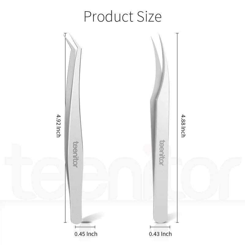 [Australia] - 2 Pieces Eyelash Extensions Tweezers, Teenitor Professional Stainless Steel Precision Tweezers set with Dolphin-shaped and Curved Pointed Tip Tweezers Nipper for lash Extensions 