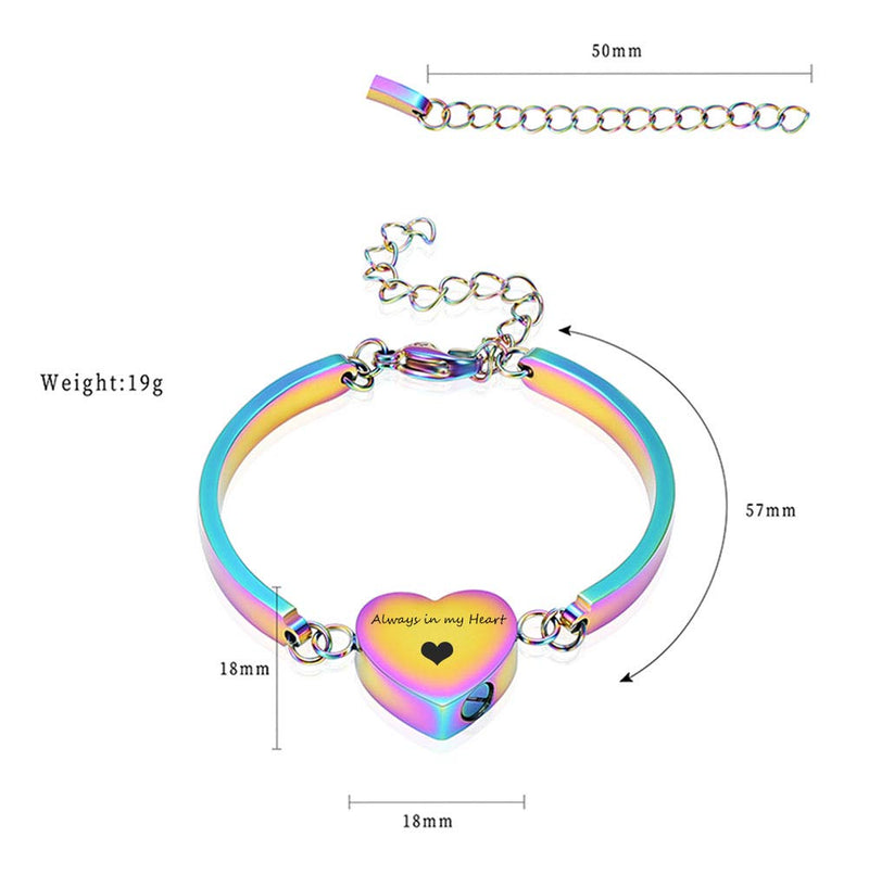 [Australia] - Alway in My Heart Cremation Bracelet for Ashes Cremation Jewelry Heart Shape Bracelet Colorful 