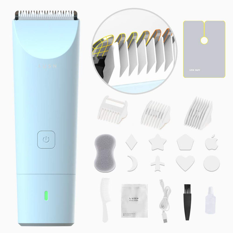 [Australia] - LUSN Baby Hair Clippers Kit, Ultra-Quiet 2.0 Kids Hair Trimmer Kit with 3 Guide Combs & a Haircut Cape, IPX7 Waterproof, Cordless & Fast Charging, for Toddler and Baby Use Classic Blue 