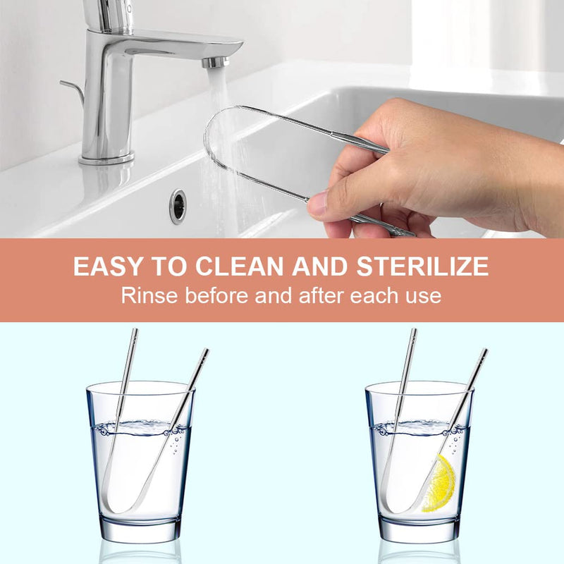 [Australia] - ACWOO Tongue Scraper, 2 Pack Stainless Steel Tongue Cleaners, Tongue Cleaner Tool for Oral Hygiene, Fresh Breath, and Reduce Bad Breath, Reusable Tongue Scrapers for Adults Silver 