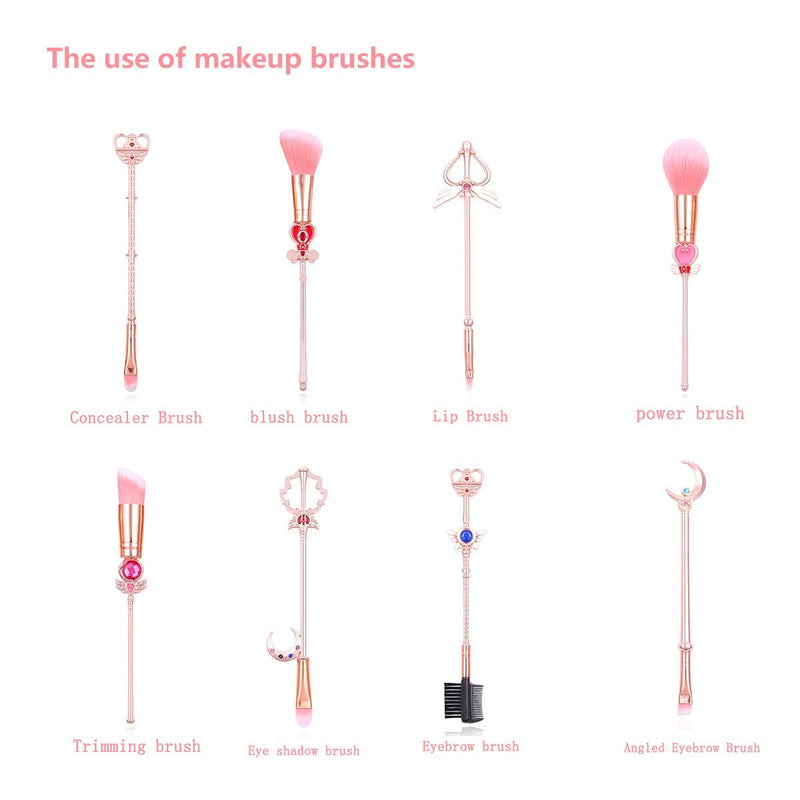 [Australia] - 10pcs Sailor Moon Makeup Brushes Set, Kawaii Cosmetic Brushes Pink Make up Brushes Basic Set with Brush Cleaning Mat and Pink Bag Novelty Gift for Girl Women 