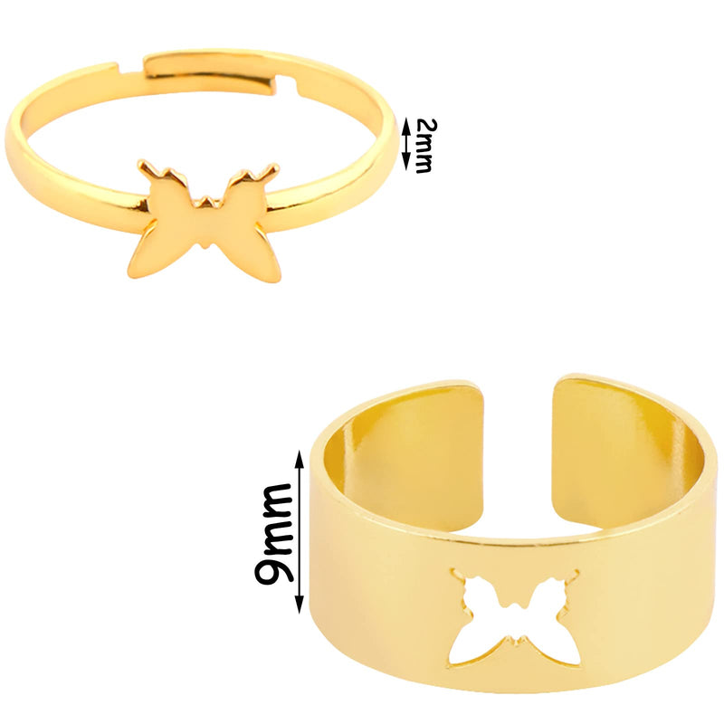[Australia] - 2 Pieces Butterfly Rings for Couples, Lovers, His & Hers Promise Ring Alloy Couples Wedding Engagement Bands Top Ring gold 