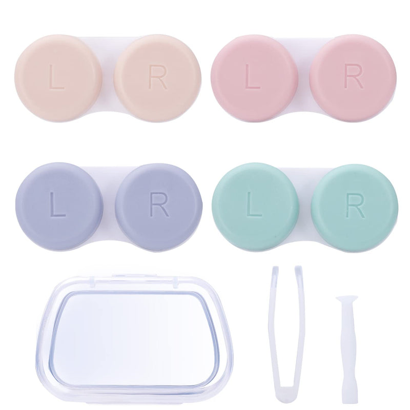 [Australia] - Medo 4 Pack Contact Lens Cases, Contact Lens Container Box Portable Travel Contact Lens Case Left/Right Eyes Contact Lens Holder with Storage Box Tweezers Wearing Stick 