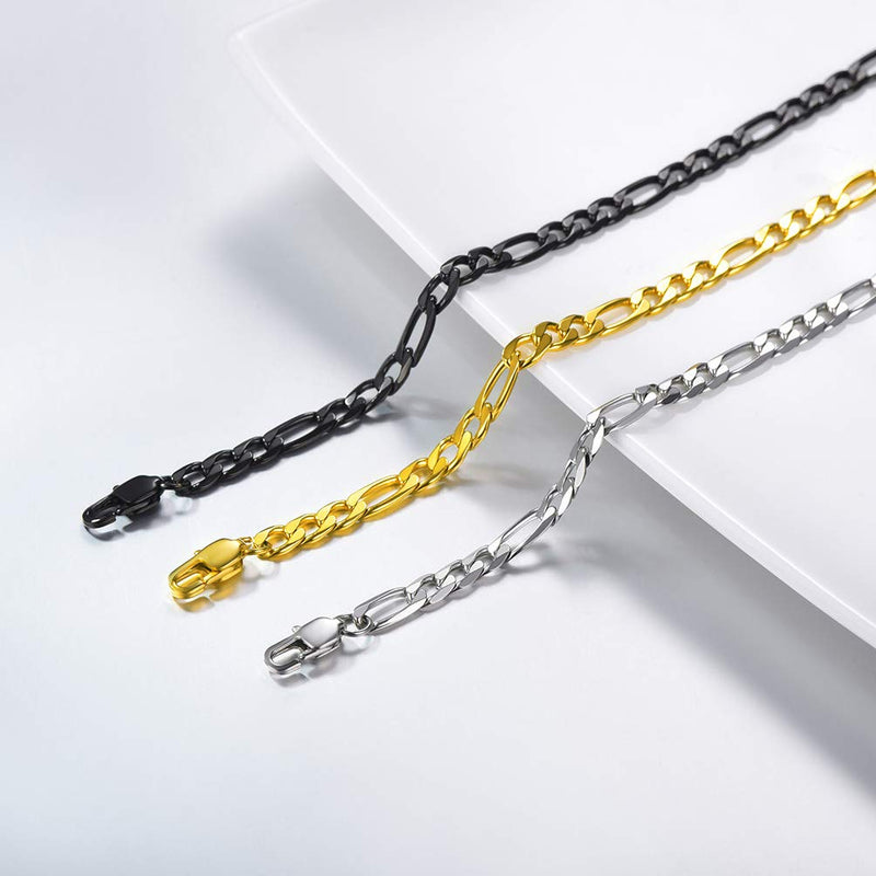 [Australia] - PROSTEEL 316L Stainless Steel Figaro Chain Necklace for Men/Women, Black/18K Real Gold Plated, 4mm to 13mm, 14inch to 30inch, Come Gift Box 14.0 Inches A: 4mm-18K gold plated 