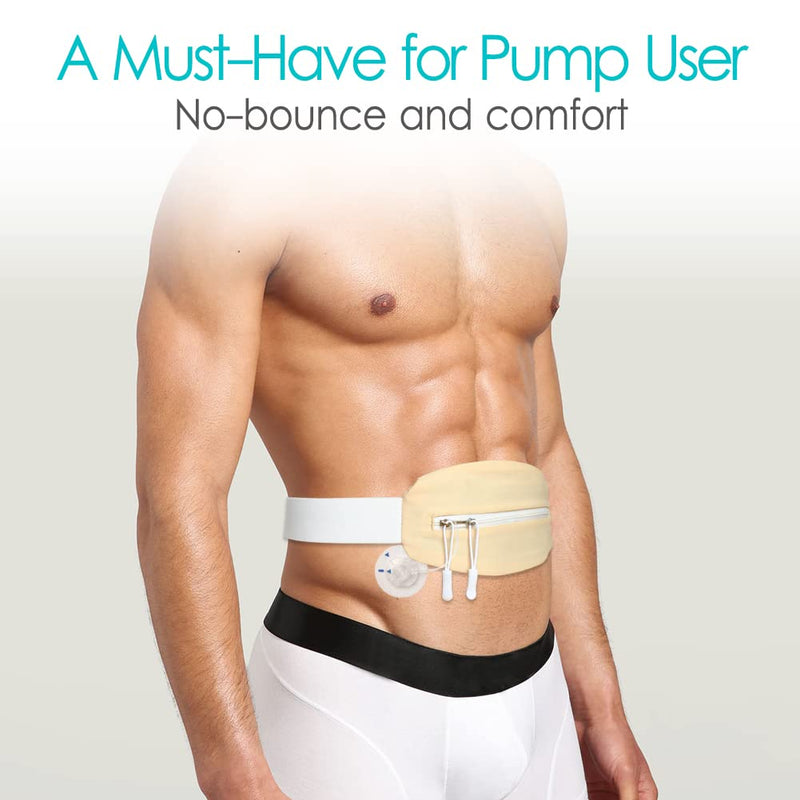 [Australia] - Insulin Pump Belt with Double Slide Zipper Pouch Medical Holder for Diabetic T1D Adjustable Waist Band Accessories Lightweight for Tubing Epipen Men Women Adult Beige 