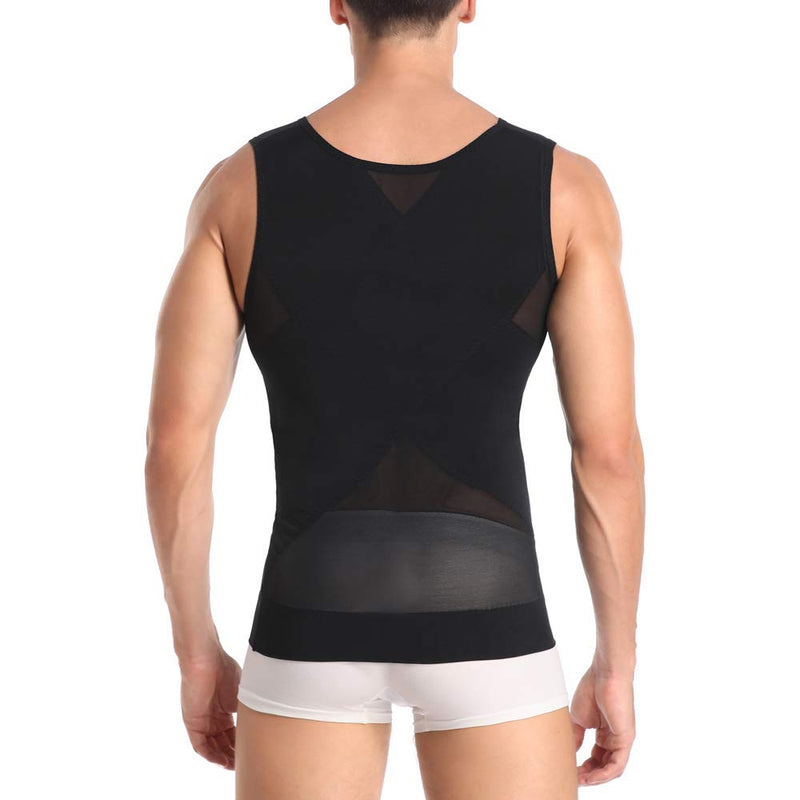 [Australia] - Joweechy Men Slimming Body Shaper Compression Vest Chest Tummy Control Shapewear Waist Trainer Girdle Belt Posture Corrector Tank Top D-black XL-XXL 