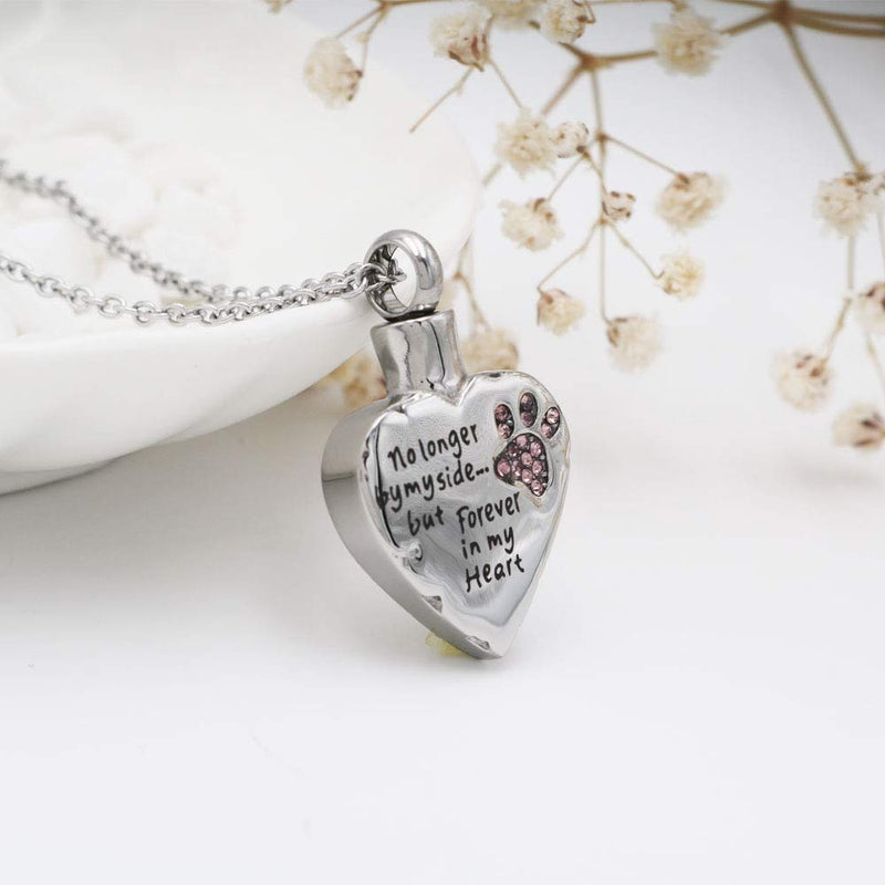 [Australia] - Fashion Pet Cremation Jewelry Stainess Steel Heart Keepsake Ashes Necklace Dog Cat Paw Memorial Urn Pendant Pink 