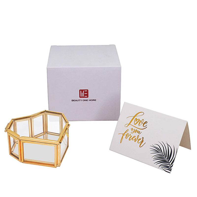 [Australia] - Gold Glass Jewelry Box Small, Handmade Heart-Shaped Wedding Decorative Box Ring Earring Storage Box for Desktop, Dresser, Bathroom and Home Decor 