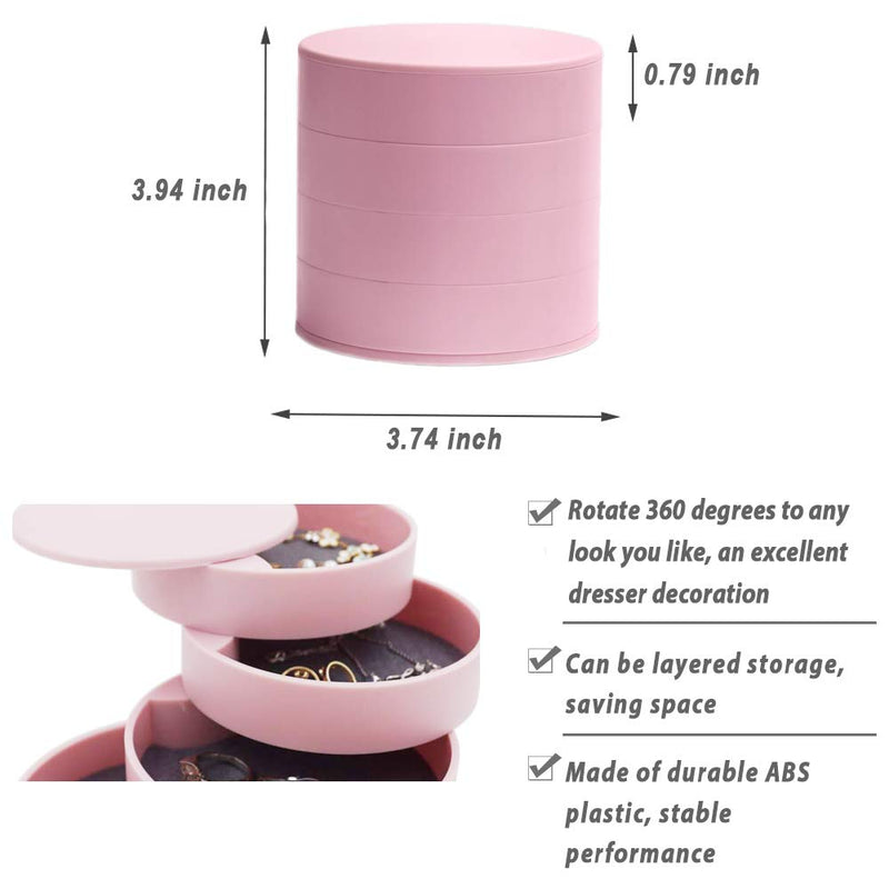 [Australia] - Jewelry Organizer, Small Jewelry Box Earring Holder for Women, Jewelry Storage Box 4-Layer Rotatable Jewelry Accessory Storage Tray with Lid for Rings Bracelets Pink 