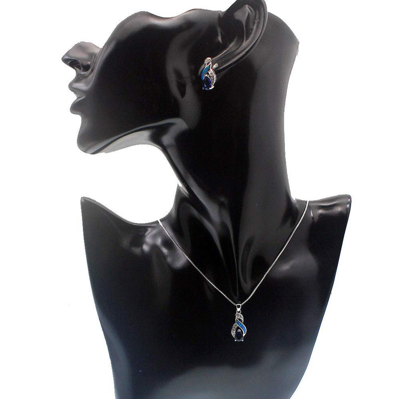 [Australia] - Hermosa Jewelry Sets Australian Opal Blue Sapphire Necklace Earrings JS3 