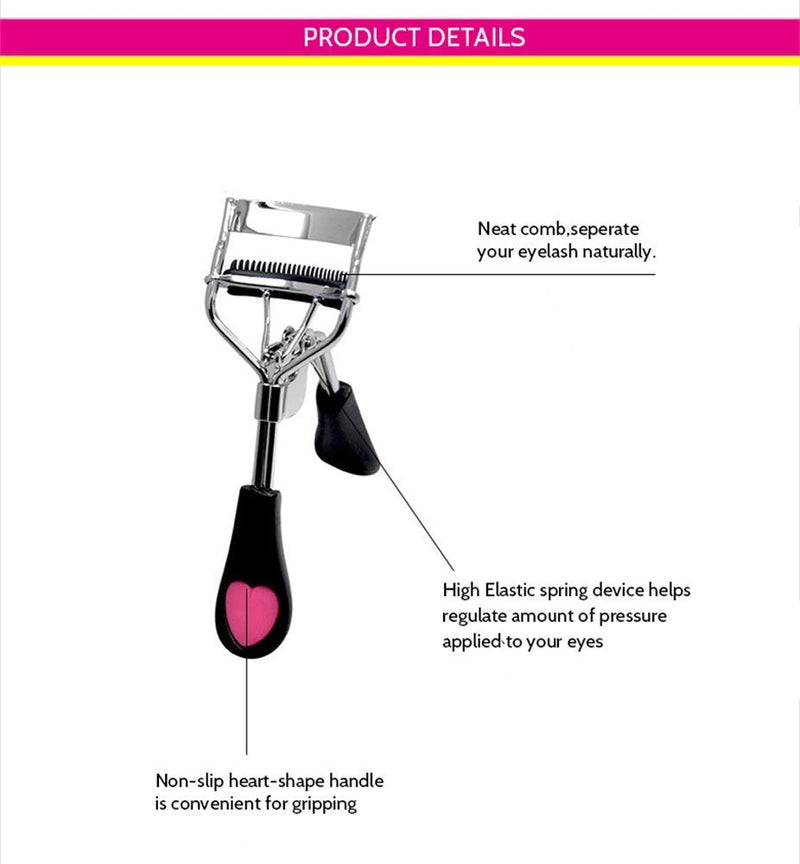 [Australia] - Stainless Steel Eyelash Curler with Built-in Comb Pinch Pain-Free Suitable for Any Eye Shapes and Sizes (Black) Black 