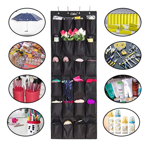 [Australia] - Shoe Organizer Over Door, 24 Large-Size Pocket Hanging Shoe Holder Closet Shoes Hanger with 4 Metal Hooks 1 Pack(Black) Black 