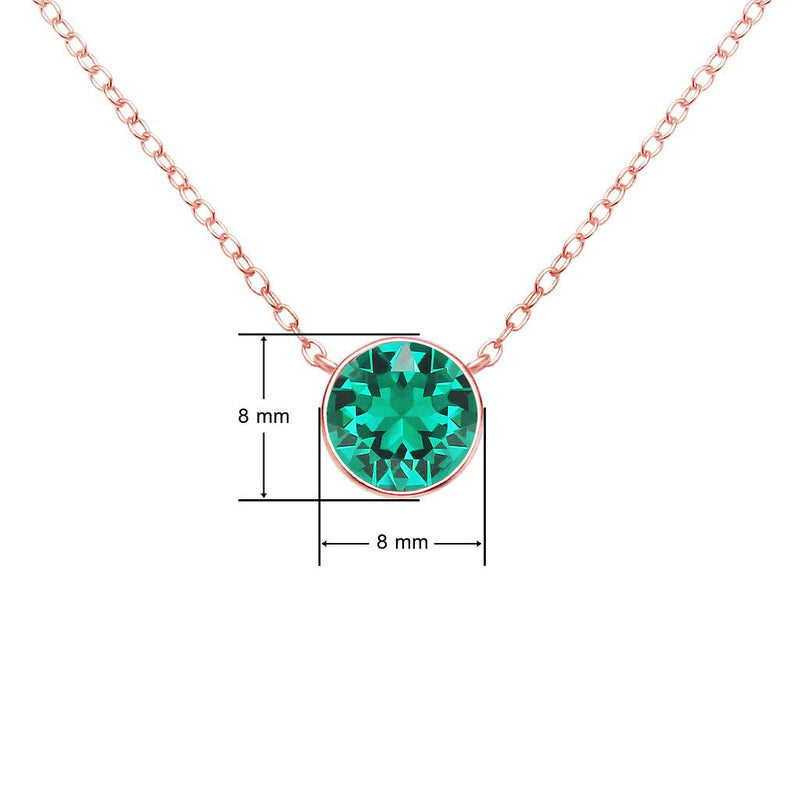 [Australia] - SolidSilver - Sterling Silver 7mm Round Solitaire Pendent Necklace Made with a Genuine Swarovski Crystal | Sterling Silver, Yellow or Rose Gold Dipped Rose Gold Dipped | May - Emerald 