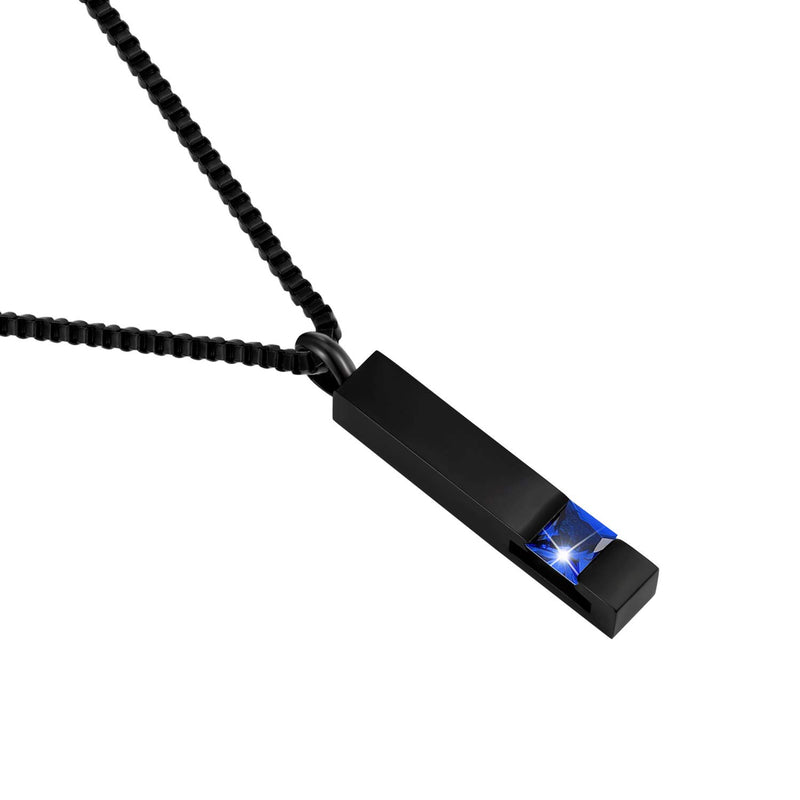 [Australia] - Black Square Bar With Dark Blue Zircon Cremation Urn Necklace for Ashes Memorial Pendant stainless steel Jewelry Wife 