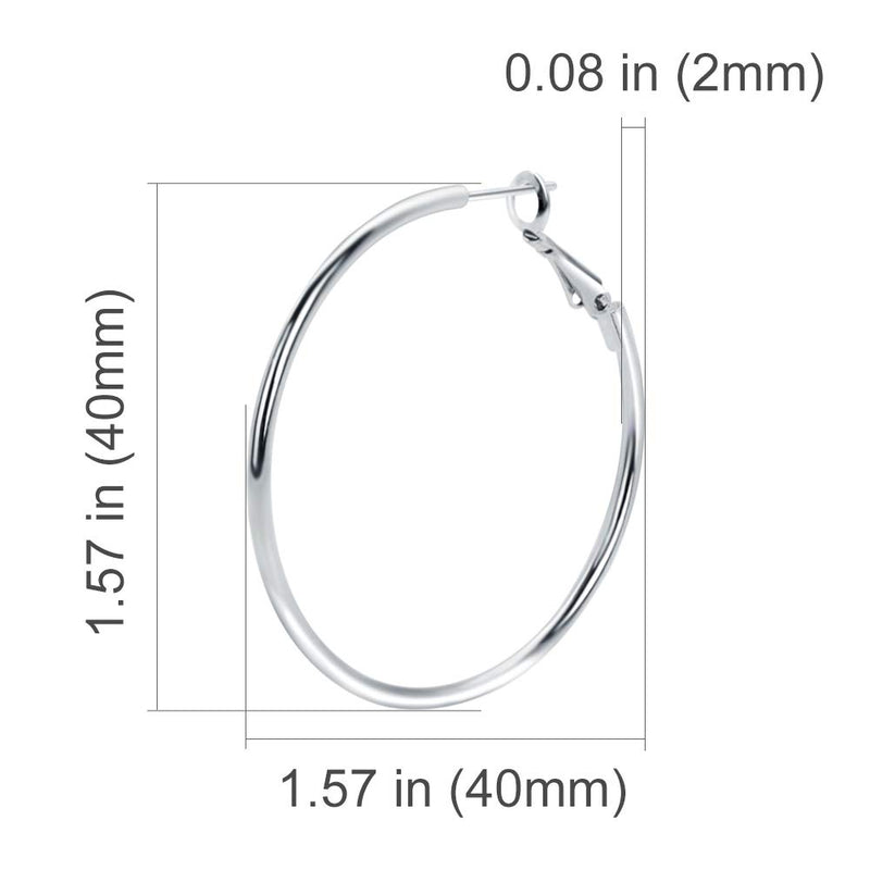 [Australia] - Rugewelry 925 Sterling Silver Hoop Earrings,18K White Gold Plated Polished Rounded Hoop Earrings For Women Girls,Gift Box Packaging White Gold-40MM 