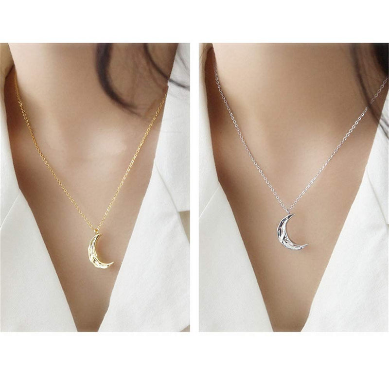 [Australia] - Dtja Boho Moon Necklace for Women Girls Sterling Silver Simple Delicate Crescent Half Moon Phase Karma Choker Pendant Necklace Adjustable Chain Handmade Hammered Jewelry 