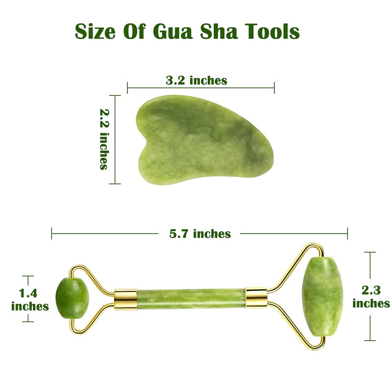 [Australia] - Jade Roller Gua Sha, Green Face Roller Skin Care Tools Lymphatic Drainage Scraping Massage Stone Guasha Tool for Face Neck and Eye Treatment 