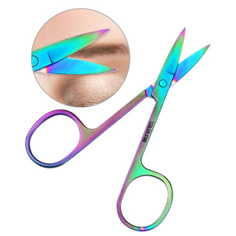 [Australia] - AKOAK 2 Pieces Rainbow Stainless Steel Slant Tip Eyebrow Tweezer and Eyebrow Scissor Facial Hair Removal Makeup Tool 