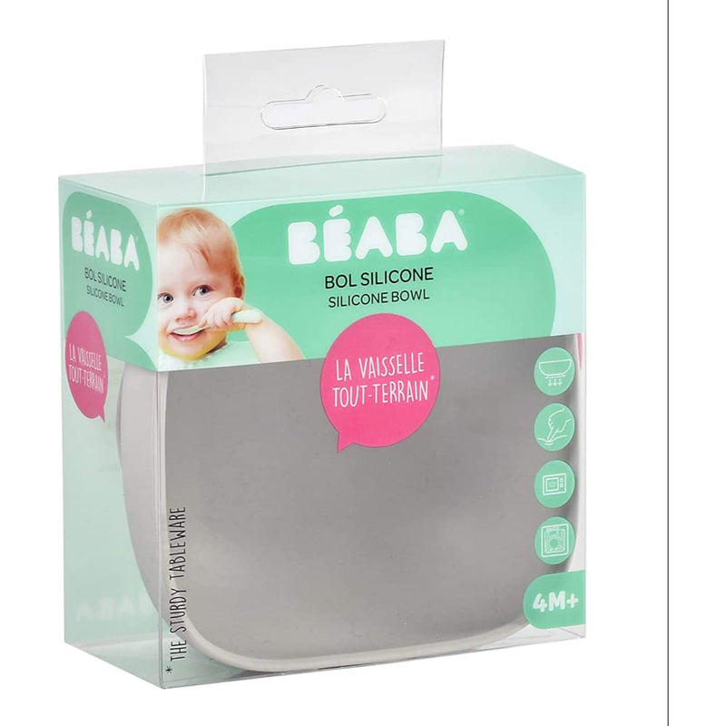 [Australia] - BÉABA - Silicone Bowl with Suction Cups - Baby and Children - Food and Weaning - Non-slip - Sticks perfectly to the table and the high chair tray - Microwave safe - Grey 