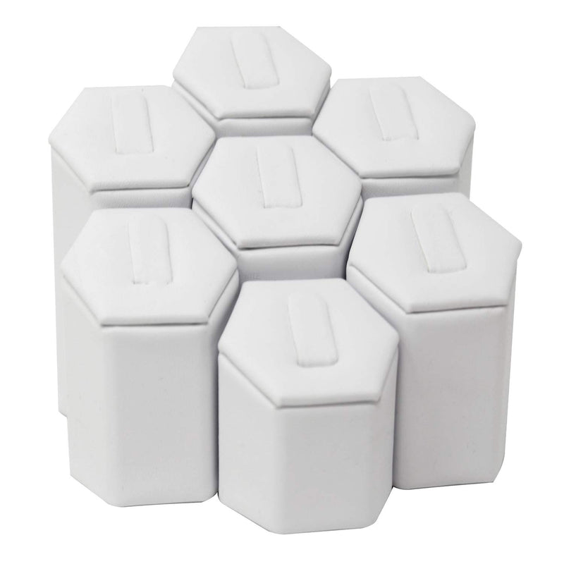 [Australia] - Mooca Jewelry Ring Stand Holder Display Set, Ring Holders for Jewelry Ring Organizer, Storage Jewelry Organizer Jewelry Stand Pedestals Display 7 Pcs Set, White Faux Leather 
