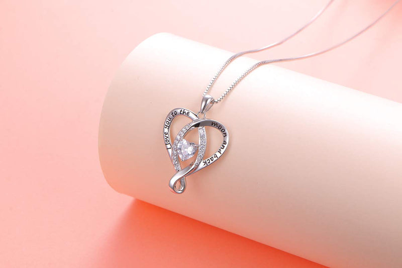 [Australia] - 925 Sterling Silver Jewelry Engraved Love Heart Pendant Necklace Gift for Women Girls Mum I Love You To The Moon and Back 2 