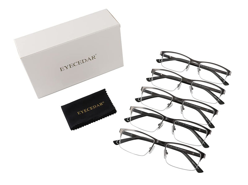 [Australia] - Eyecedar 5-Pack Reading Glasses Men Blue Light Blocking Half frame Rectangle Style Metal Grey Spring Hinges Readers 1.50 5 Pairs Mix 1.5 x 