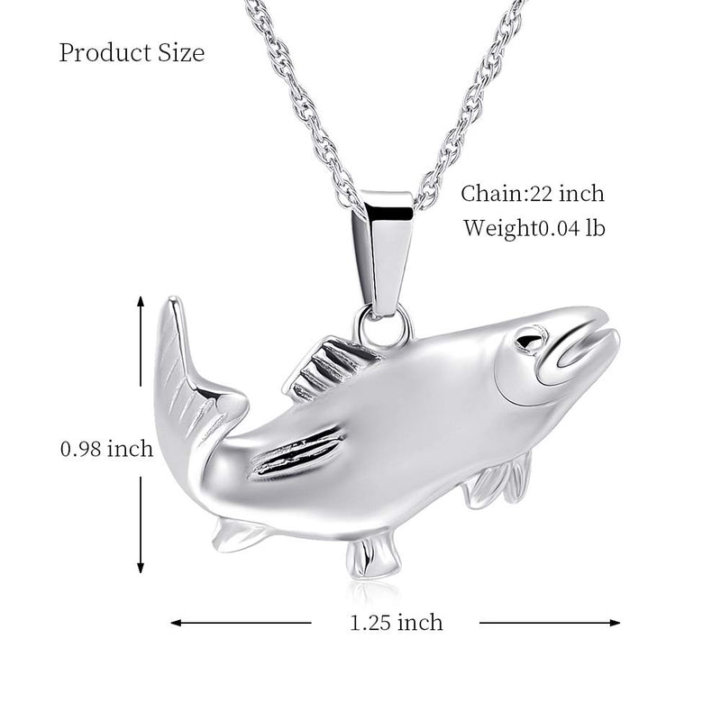 [Australia] - shajwo Cremation Fish Urn Necklace Jewelry for Women Men Keepsake Pendant Memorial Necklace Ash Holder Silver 