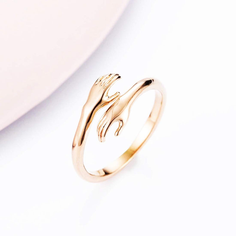 [Australia] - 7mohugme 925 Sterling Silver Rings for Women Girls Silver Hugging Hands Open Ring Jewelry Hug Hands Statement Rings Wedding Bands Gold Hug Ring 