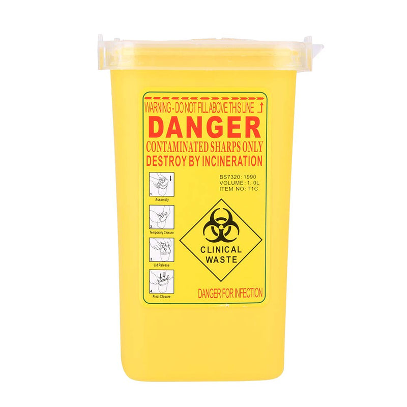 [Australia] - Nikou Yellow Biohazard Bin Needle Disposal Sharps Box For Cartridges, Tattoo Medical Plastic Sharps Container, Waste Box 1 Litre (Color: Yellow) 