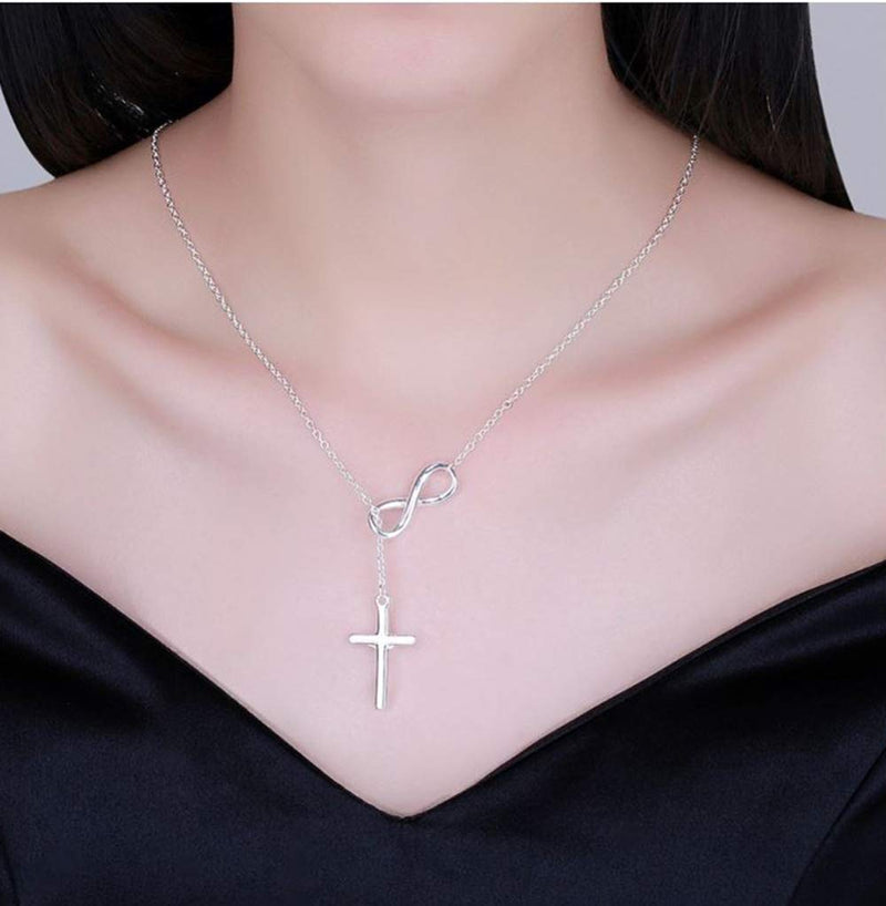 [Australia] - MiniJewelry Silver Cross Necklace Rose Gold Cross Necklace Gold Cross Necklace Infinity Cross Necklace for Women, 18 Inch 