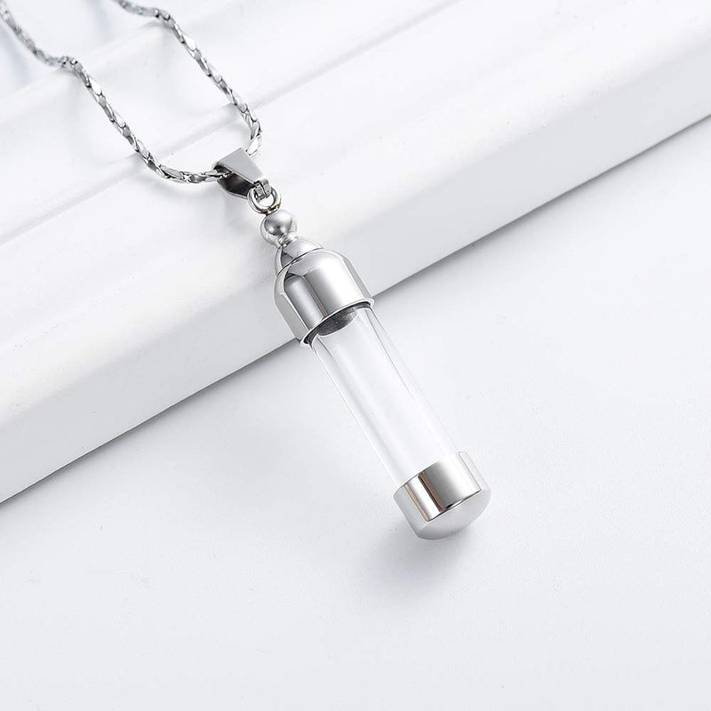 [Australia] - Imrsanl Cremation Jewelry Glass for Ashes Necklace Urn Jewelry Pendant Cylinder Cremation Keepsake Ashes Memorial Jewelry Silver 