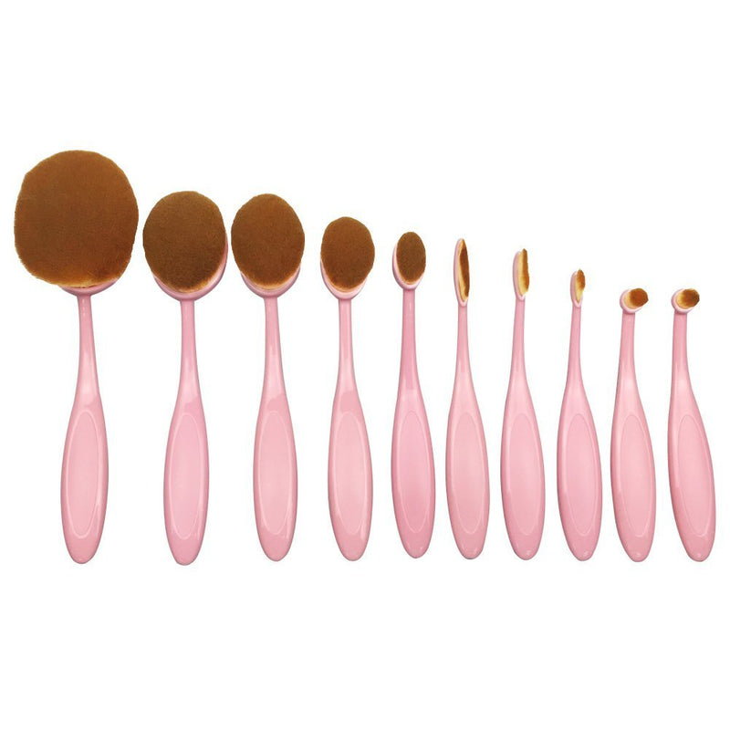 [Australia] - BeautyCoco Oval Toothbrush Makeup Brush Set Foundation Brushes Contour Powder Blush Conceler Brush Makeup Cosmetic Tool Set Rose Gold with Gift Box (Pink) Pink 