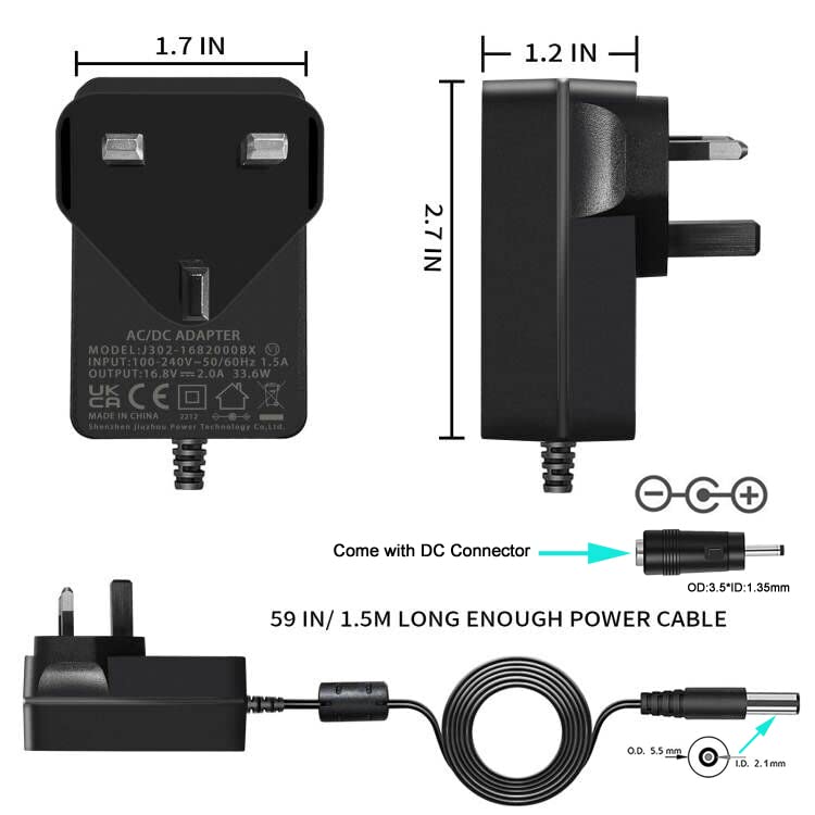 [Australia] - 16.8V Charger for Massage Gun,16.8V 2A 1A DC Power Cord for LifePro Sonic, Sonic Mini, Sonic Pro, Fusion X, Sonic Pro Handheld Percussion MassageGun and 14.4V 14.8V Battery Charger. 