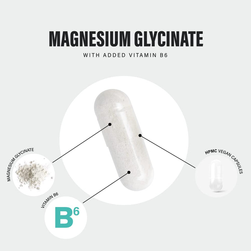 [Australia] - Magnesium Glycinate Supplements 1500mg & Vitamin B6 - 120 High Strength Capsules - 1500mg of Magnesium Providing 315mg Elemental Magnesium (Bisglycinate) - Pure Active Ingredient 