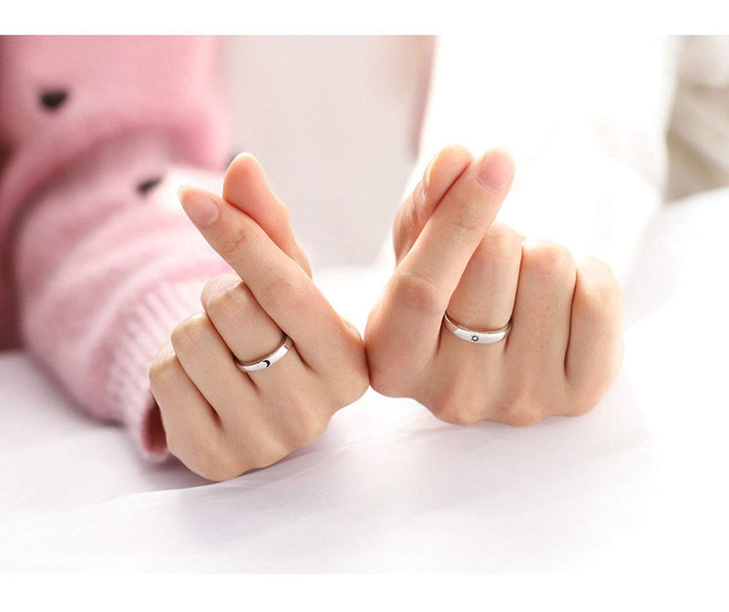 [Australia] - BUUFAN 2PCS Couple Promise Rings Set Sun and Moon High Polish Opening Rings for Lovers Best Friends 4pcs black bracelets and rings 