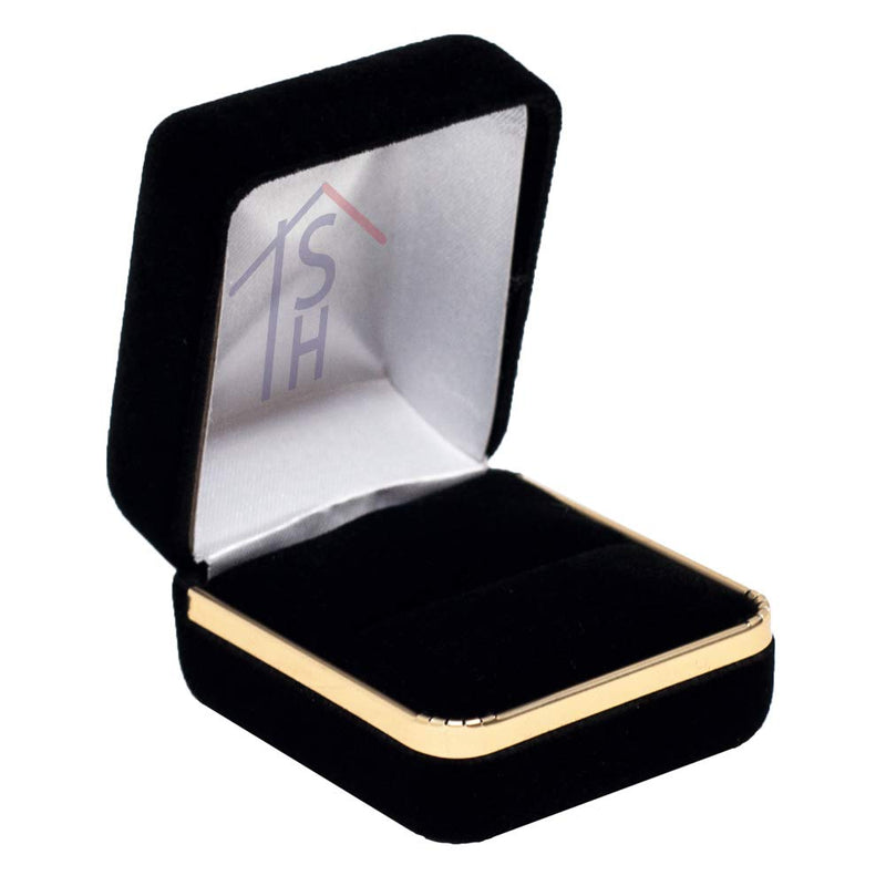 [Australia] - 3 Pack Black Velvet Ring Box with Gold Trim Jewelry Gift Boxes Displays-by R J Displays 