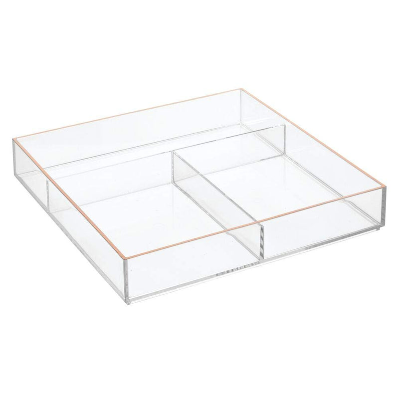 [Australia] - mDesign Wide Makeup Organizer for Bathroom Drawers, Vanity, Countertop - Storage Bins for Makeup Brushes, Eyeshadow Palettes, Lipstick, Lip Gloss, Blush, Concealers - 12" x 12" - Clear/Rose Gold 12 x 12 x 2 